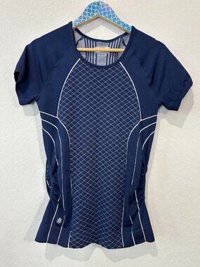 Athleta Navy Blue White Athletic Tee Reflective Large